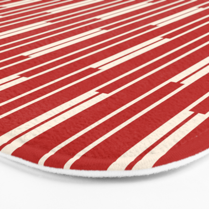 Geometric Striped Geo Chain Vertical Pattern in Red and Cream Bath Mat Gallery Image 3