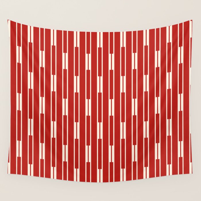 Geometric Striped Geo Chain Vertical Pattern in Red and Cream Wall Tapestry Gallery Image 1