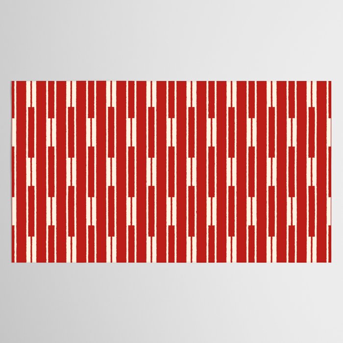 Geometric Striped Geo Chain Vertical Pattern in Red and Cream Tablecloth Gallery Image 2
