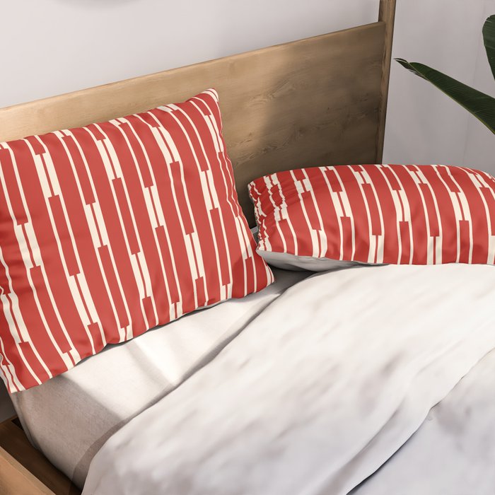 Geometric Striped Geo Chain Vertical Pattern in Red and Cream Pillow Sham Gallery Image 2
