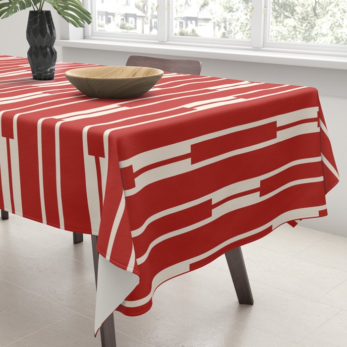 Geometric Striped Geo Chain Vertical Pattern in Red and Cream Tablecloth Gallery Image 3