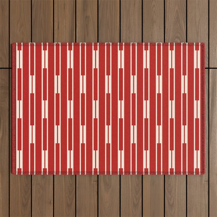 Geometric Striped Geo Chain Vertical Pattern in Red and Cream Outdoor Rug Gallery Image 1