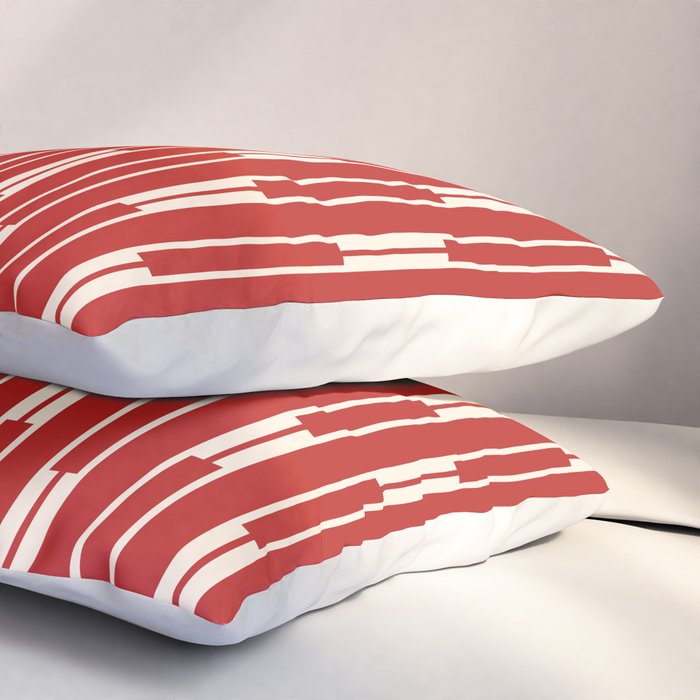 Geometric Striped Geo Chain Vertical Pattern in Red and Cream Pillow Sham Gallery Image 3