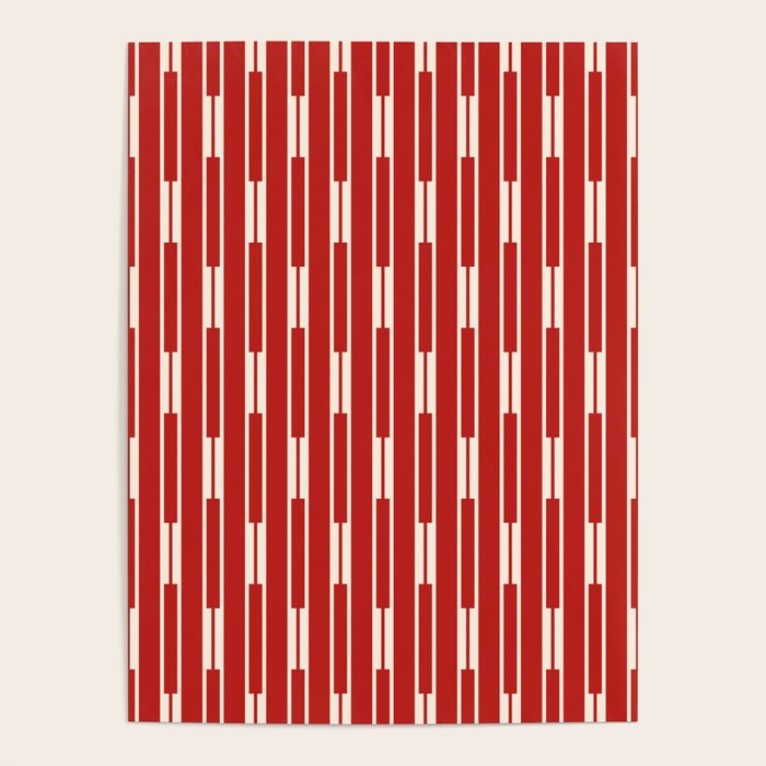 Geometric Striped Geo Chain Vertical Pattern in Red and Cream Poster Gallery Image 4