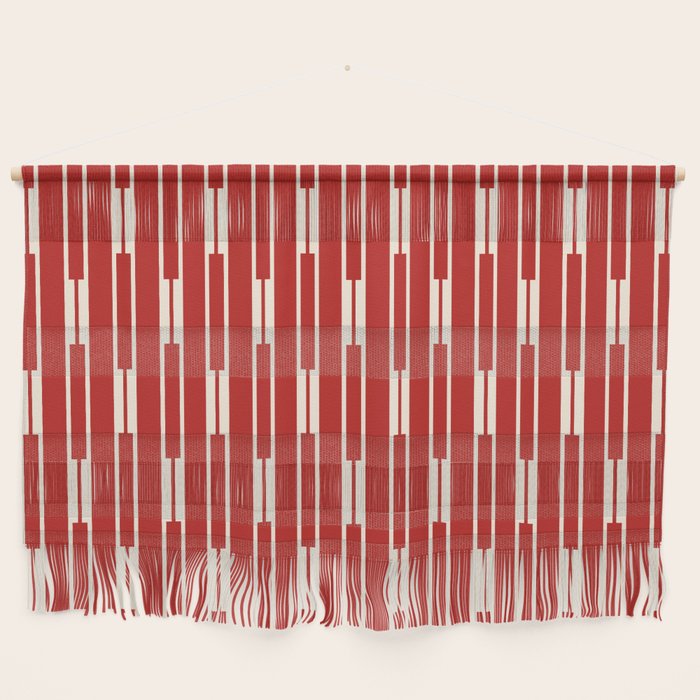 Geometric Striped Geo Chain Vertical Pattern in Red and Cream Wall Hanging Gallery Image 1