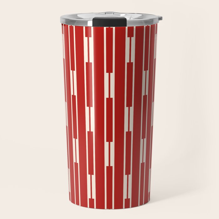 Geometric Striped Geo Chain Vertical Pattern in Red and Cream Travel Mug Gallery Image 1
