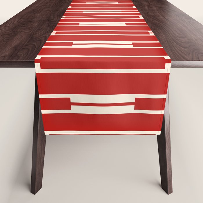 Geometric Striped Geo Chain Vertical Pattern in Red and Cream Table Runner Gallery Image 1