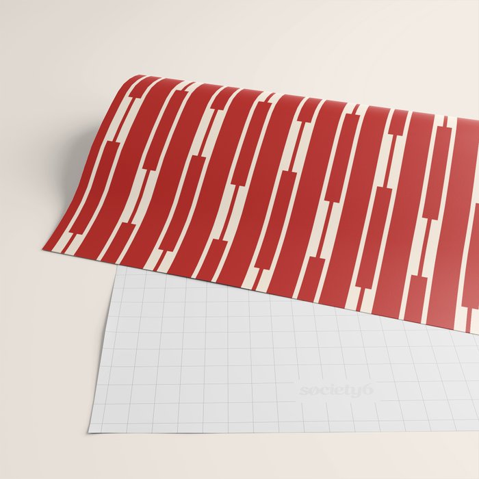 Geometric Striped Geo Chain Vertical Pattern in Red and Cream Wrapping Paper Gallery Image 2