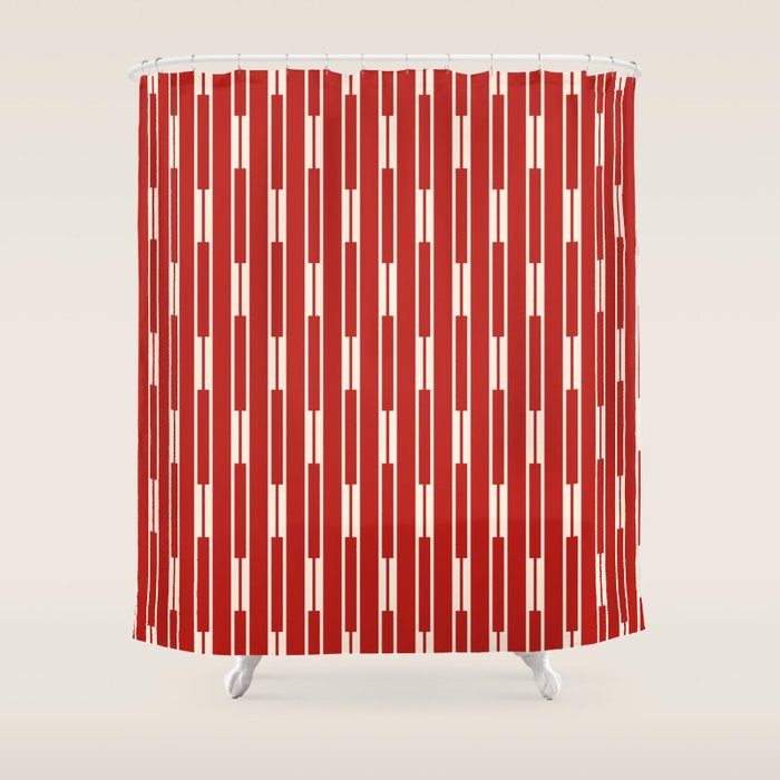 Geometric Striped Geo Chain Vertical Pattern in Red and Cream Shower Curtain Gallery Image 1
