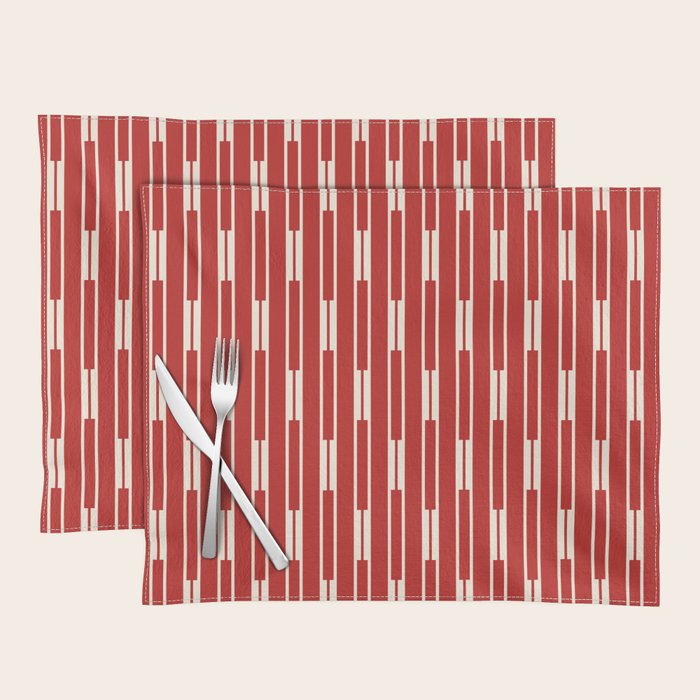 Geometric Striped Geo Chain Vertical Pattern in Red and Cream Placemat Gallery Image 1