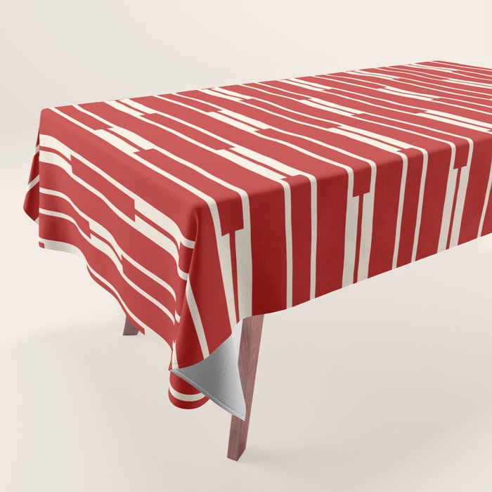 Geometric Striped Geo Chain Vertical Pattern in Red and Cream Tablecloth Gallery Image 1