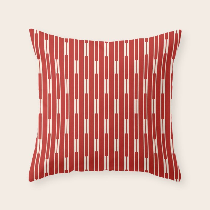 Geometric Striped Geo Chain Vertical Pattern in Red and Cream Throw Pillow Gallery Image 6