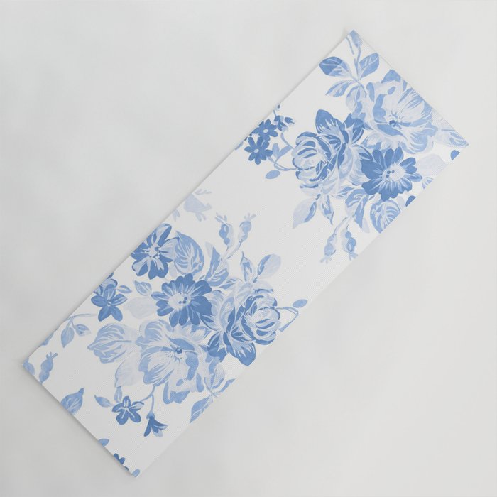 Modern navy blue white watercolor elegant floral Yoga Mat Gallery Image 1