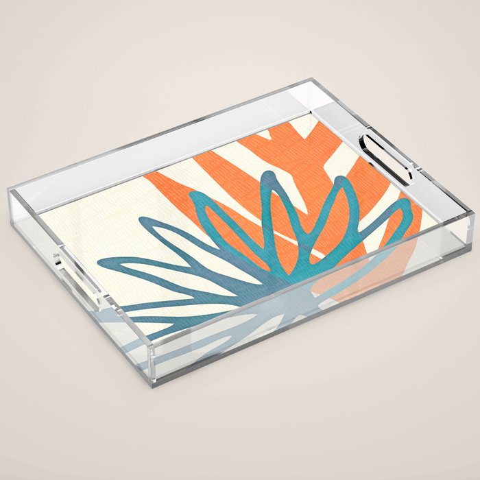Mid Century Nature Print / Teal and Orange Acrylic Tray Gallery Image 1
