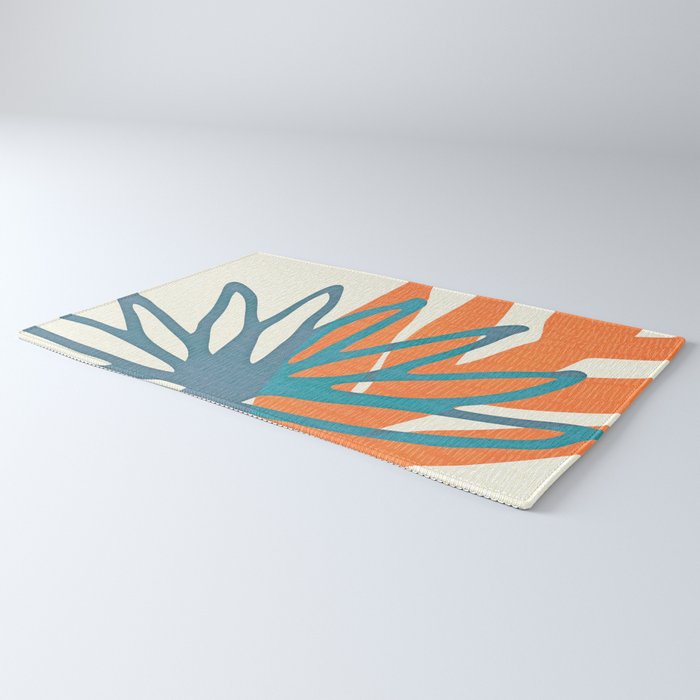 Mid Century Nature Print / Teal and Orange Rug Gallery Image 3
