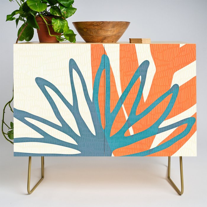 Mid Century Nature Print / Teal and Orange Credenza Gallery Image 1