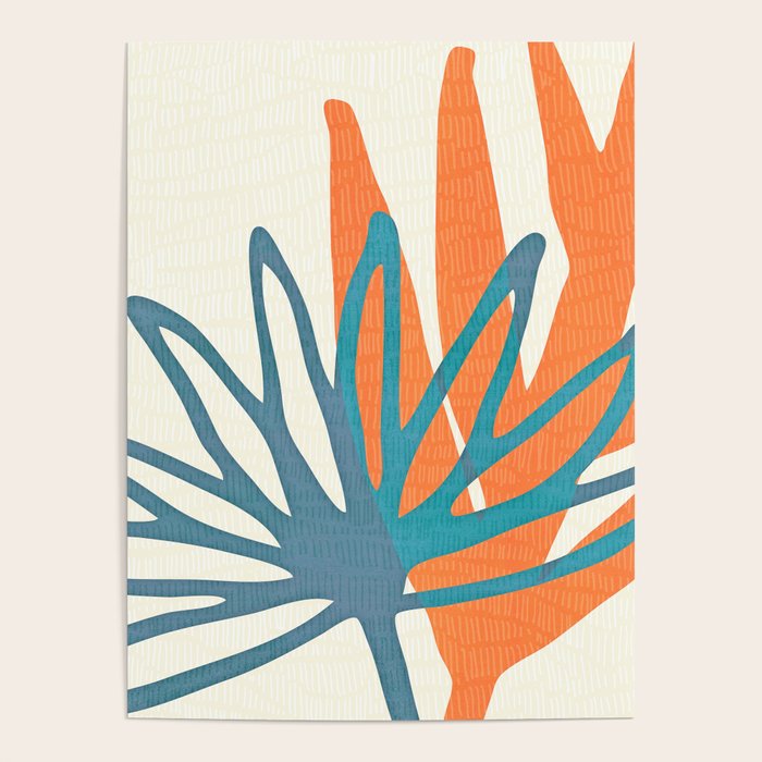 Mid Century Nature Print / Teal and Orange Poster Gallery Image 1