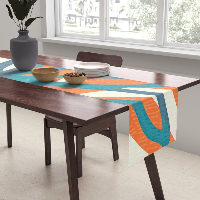 Mid Century Nature Print / Teal and Orange Table Runner Gallery Image 2