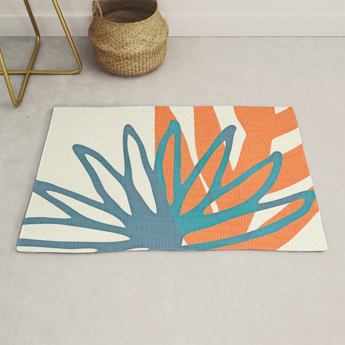 Mid Century Nature Print / Teal and Orange Rug Gallery Image 1