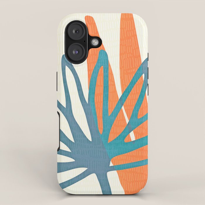 Mid Century Nature Print / Teal and Orange iPhone Case Gallery Image 1