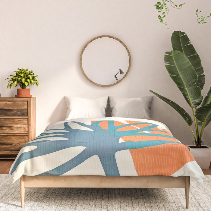 Mid Century Nature Print / Teal and Orange Comforter Gallery Image 3