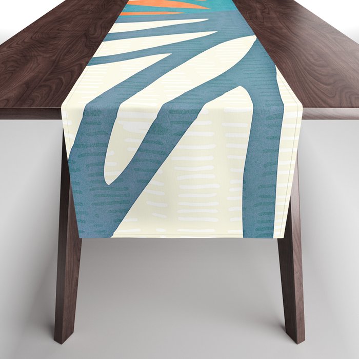 Mid Century Nature Print / Teal and Orange Table Runner Gallery Image 1