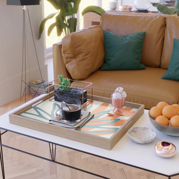 Mid Century Nature Print / Teal and Orange Serving Tray Gallery Image 2