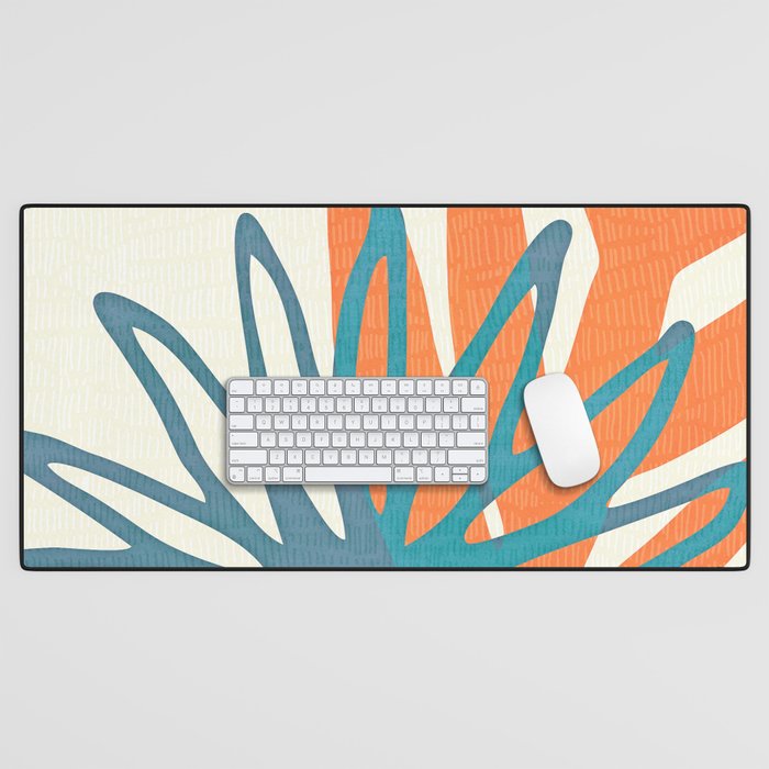 Mid Century Nature Print / Teal and Orange Desk Mat Gallery Image 1