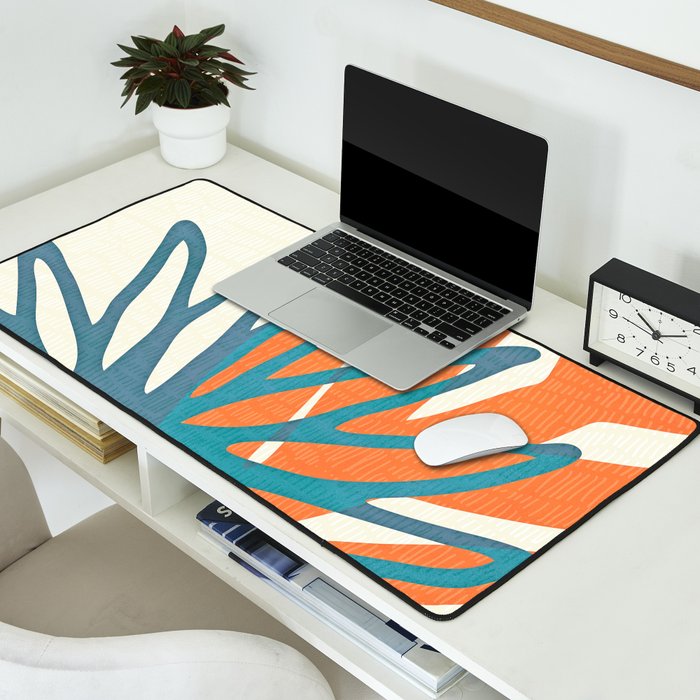 Mid Century Nature Print / Teal and Orange Desk Mat Gallery Image 2