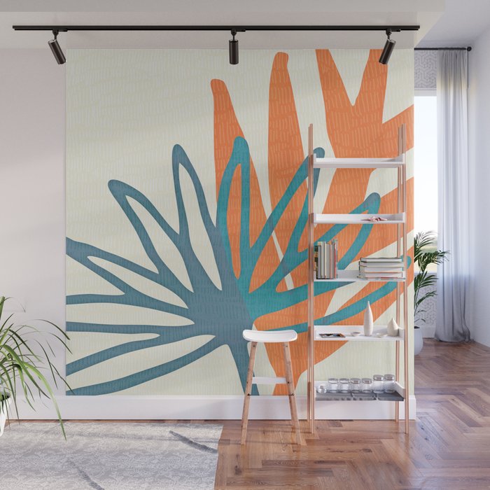 Mid Century Nature Print / Teal and Orange Wall Mural Gallery Image 1