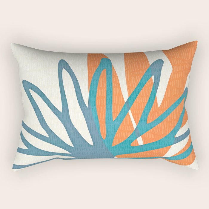 Mid Century Nature Print / Teal and Orange Rectangular Pillow Gallery Image 1