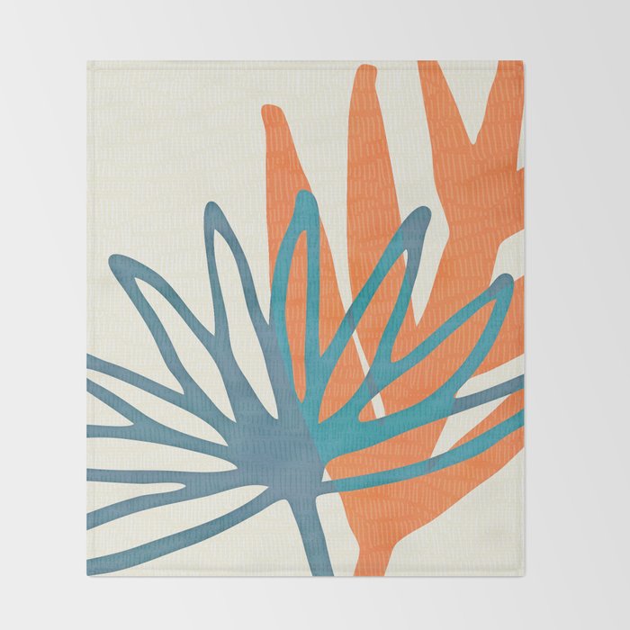 Mid Century Nature Print / Teal and Orange Throw Blanket Gallery Image 2