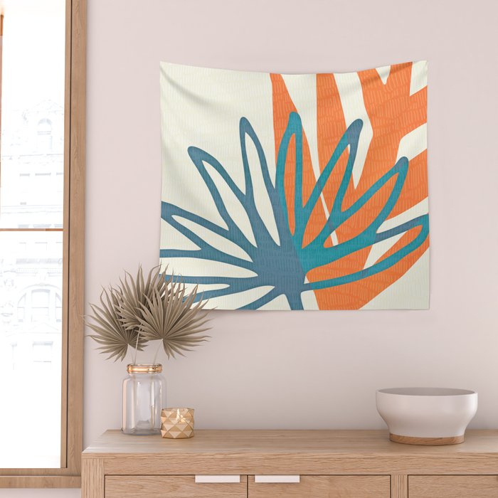 Mid Century Nature Print / Teal and Orange Wall Tapestry Gallery Image 2