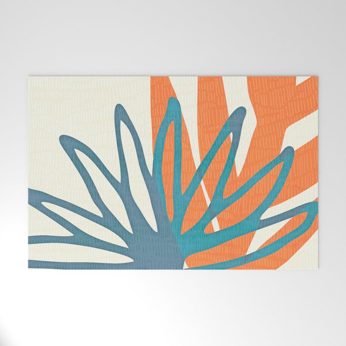 Mid Century Nature Print / Teal and Orange Welcome Mat Gallery Image 1