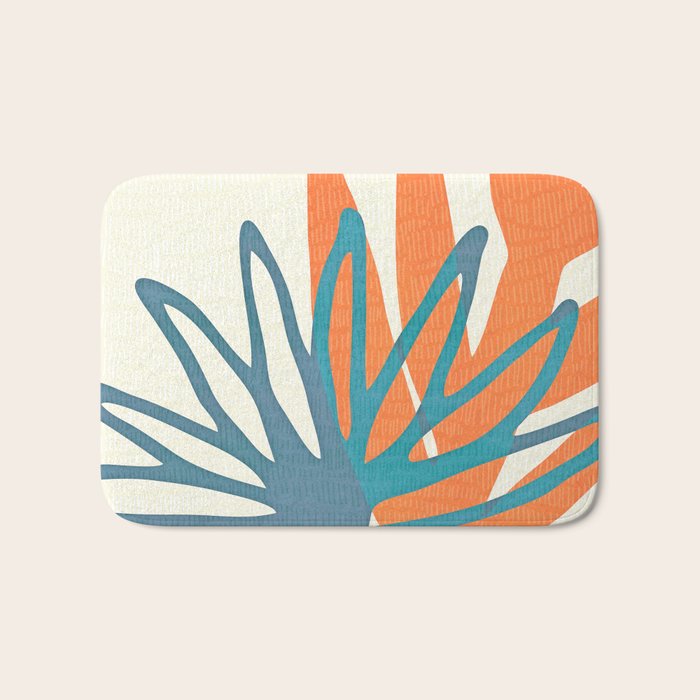 Mid Century Nature Print / Teal and Orange Bath Mat Gallery Image 1