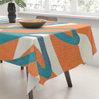 Mid Century Nature Print / Teal and Orange Tablecloth Gallery Image 3