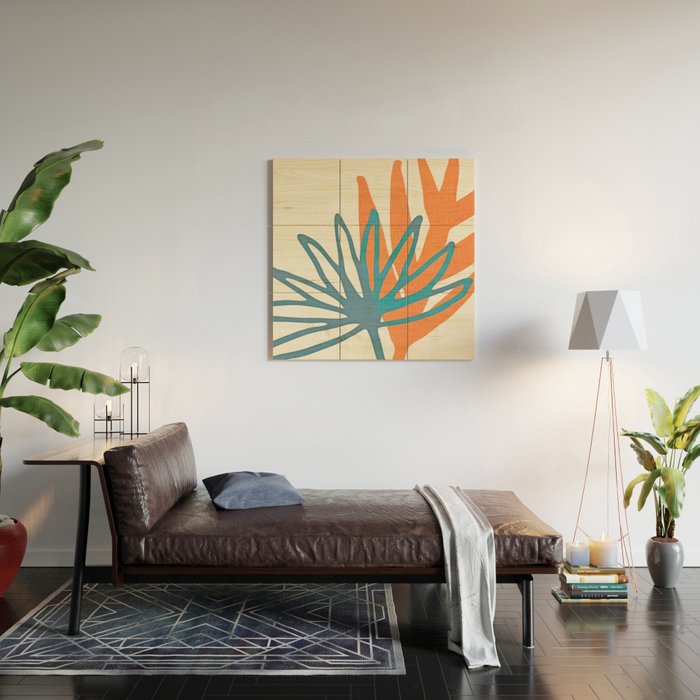 Mid Century Nature Print / Teal and Orange Wood Wall Art Gallery Image 2