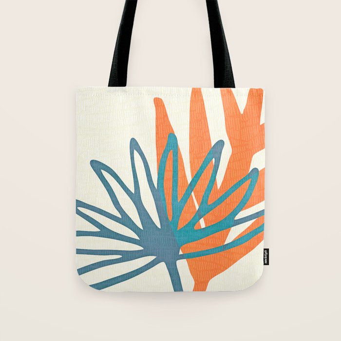 Mid Century Nature Print / Teal and Orange Tote Bag Gallery Image 1