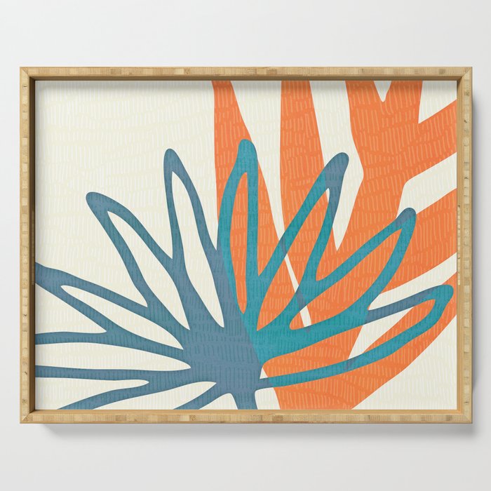 Mid Century Nature Print / Teal and Orange Serving Tray Gallery Image 1