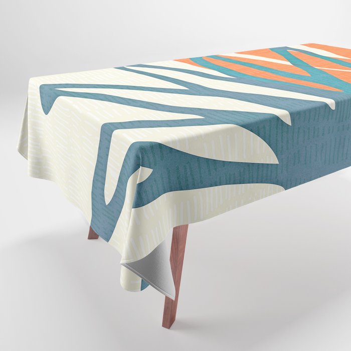 Mid Century Nature Print / Teal and Orange Tablecloth Gallery Image 1