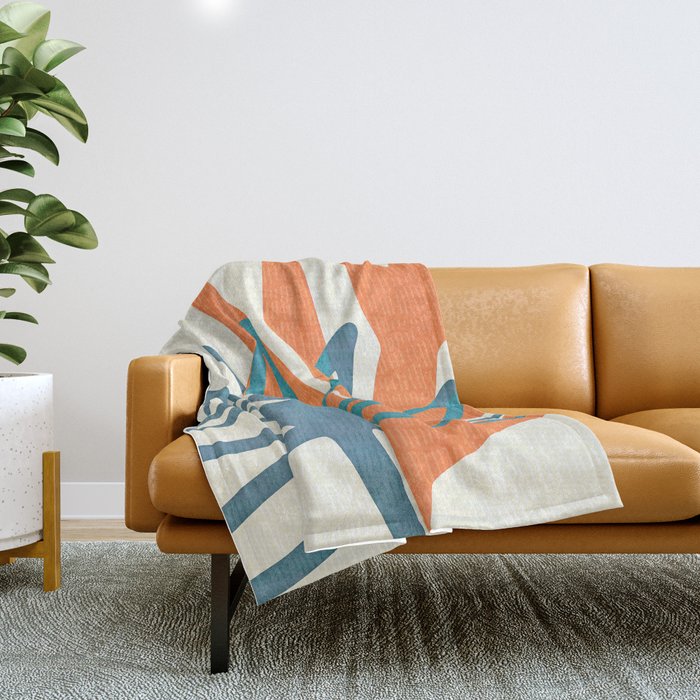 Mid Century Nature Print / Teal and Orange Throw Blanket Gallery Image 1