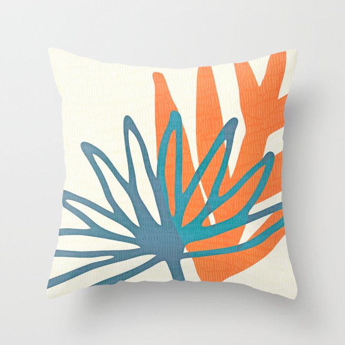 Mid Century Nature Print / Teal and Orange Throw Pillow Gallery Image 6