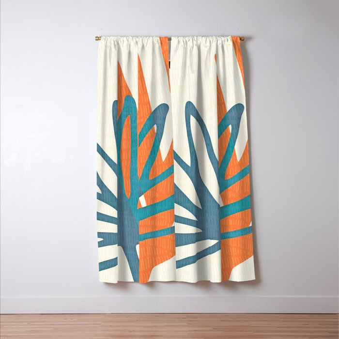 Mid Century Nature Print / Teal and Orange Window Curtain Gallery Image 3