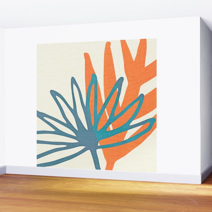 Mid Century Nature Print / Teal and Orange Wall Mural Gallery Image 2