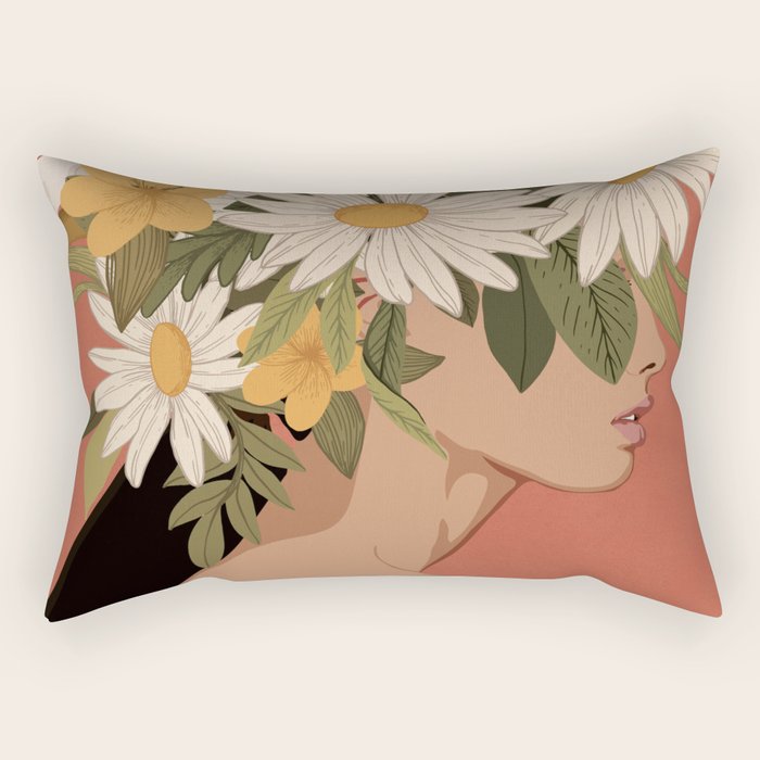 Woman With Flowers 2 Rectangular Pillow Gallery Image 1