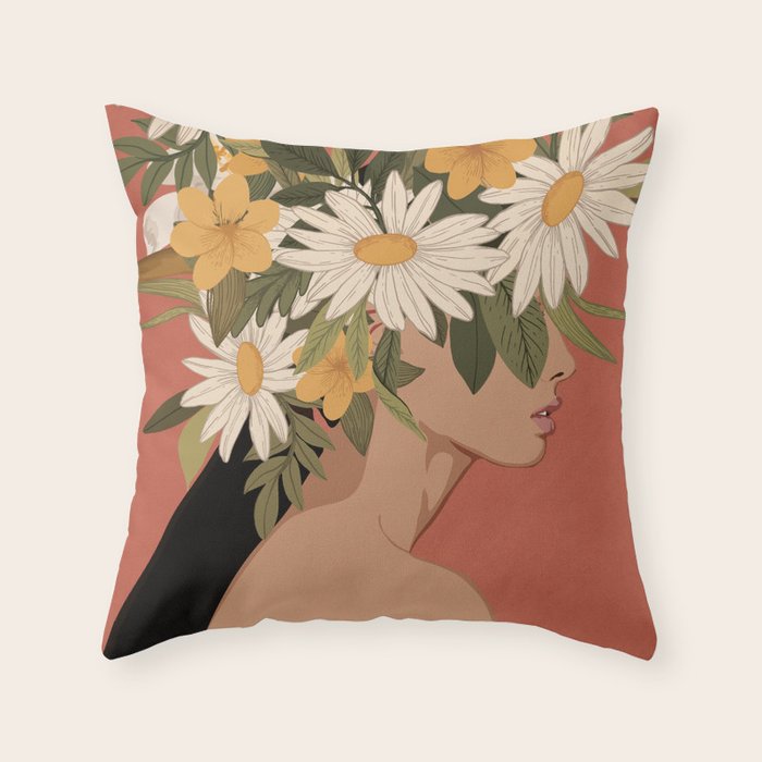 Woman With Flowers 2 Throw Pillow Gallery Image 6