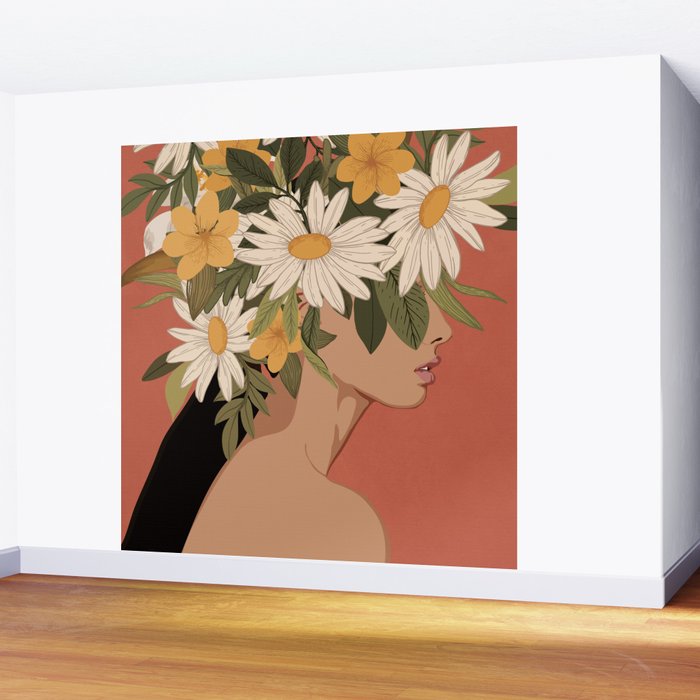 Woman With Flowers 2 Wall Mural Gallery Image 2