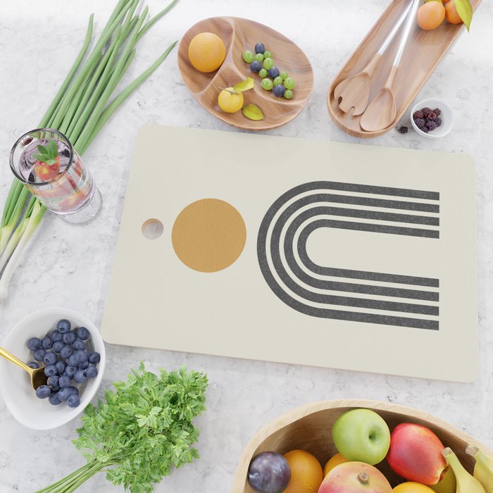 Mid century modern gold sun and black rainbow Cutting Board Gallery Image 2