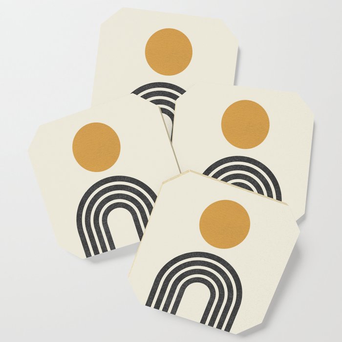 Mid century modern gold sun and black rainbow Coaster Gallery Image 1