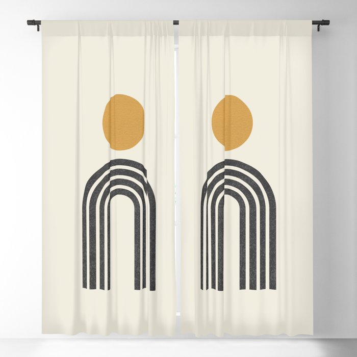 Mid century modern gold sun and black rainbow Window Curtain Gallery Image 5